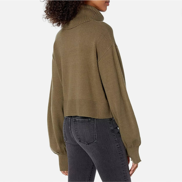 Amazon The Drop Womens Turtleneck Sweater Large Green Cropped Thumbholes Winter - Picture 8 of 8